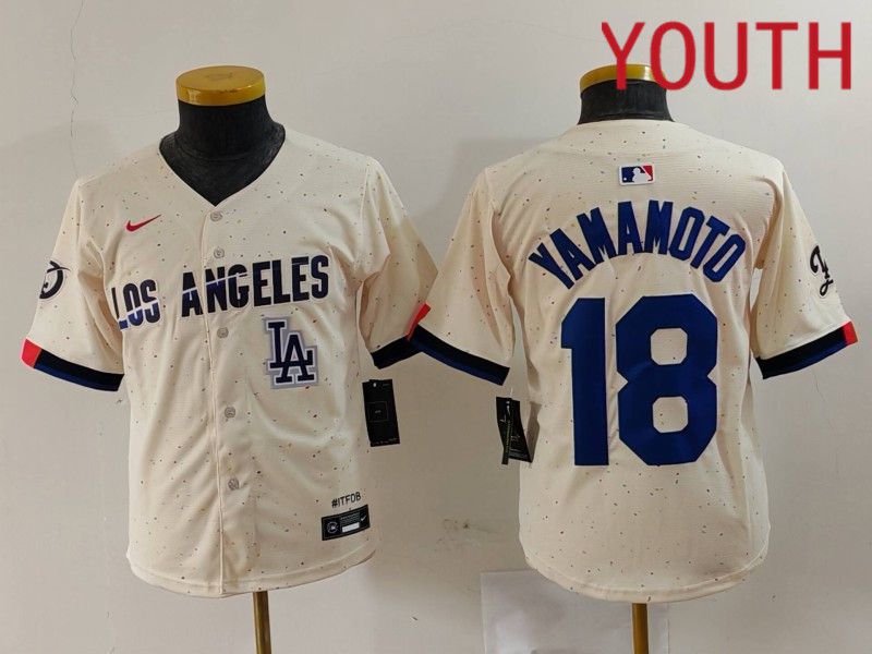 Youth Los Angeles Dodgers 18 Yamamoto Cream Fashion Nike Game MLB Jersey style 7014